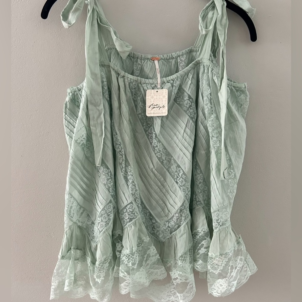 Free People Hannah Tie Top Medium Aqua Foam New - Picture 5 of 6
